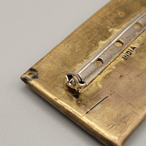 Turquoise Chips Brass Setting Brooch Safety Clasp Pin Made in India - Picture 4 of 4